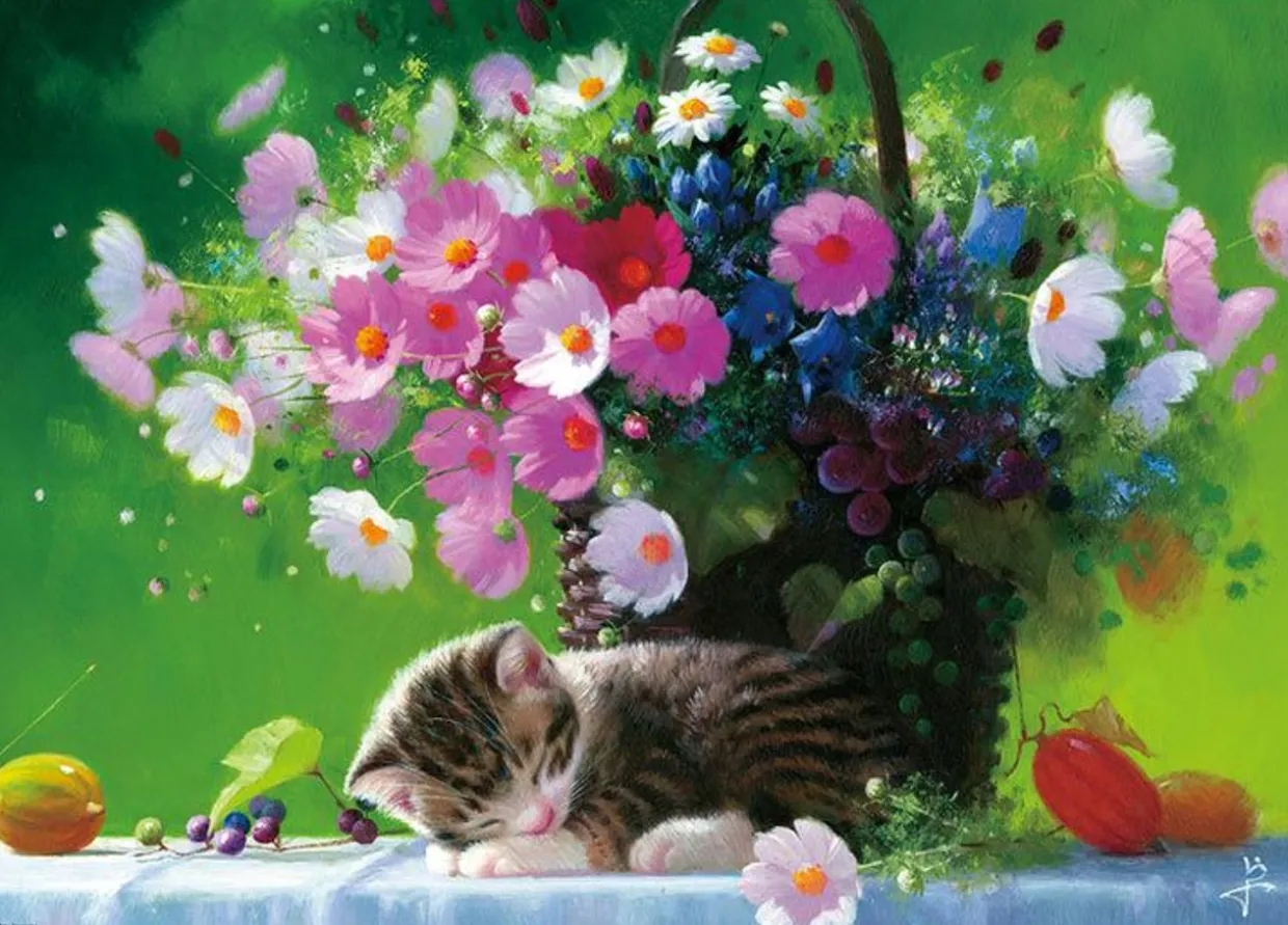 Shop Beverly 66-183 Jigsaw Puzzle Sleepy Kitten Under Flowers (600 Pieces)
