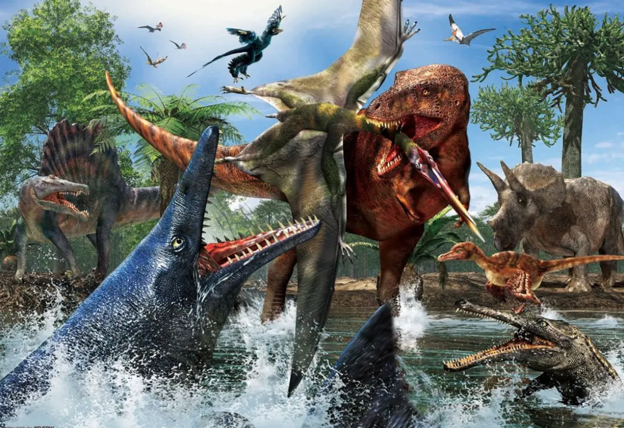 Cheap Beverly Jigsaw Puzzle L74-168 Dinosaur Tyrannosaurus Mosasaurus (150 L-Pieces)