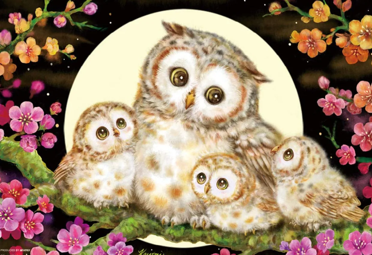 Cheap Beverly Jigsaw Puzzle M81-592 Kayomi Harai Owl Family And Flowers (1000 S-Pieces)