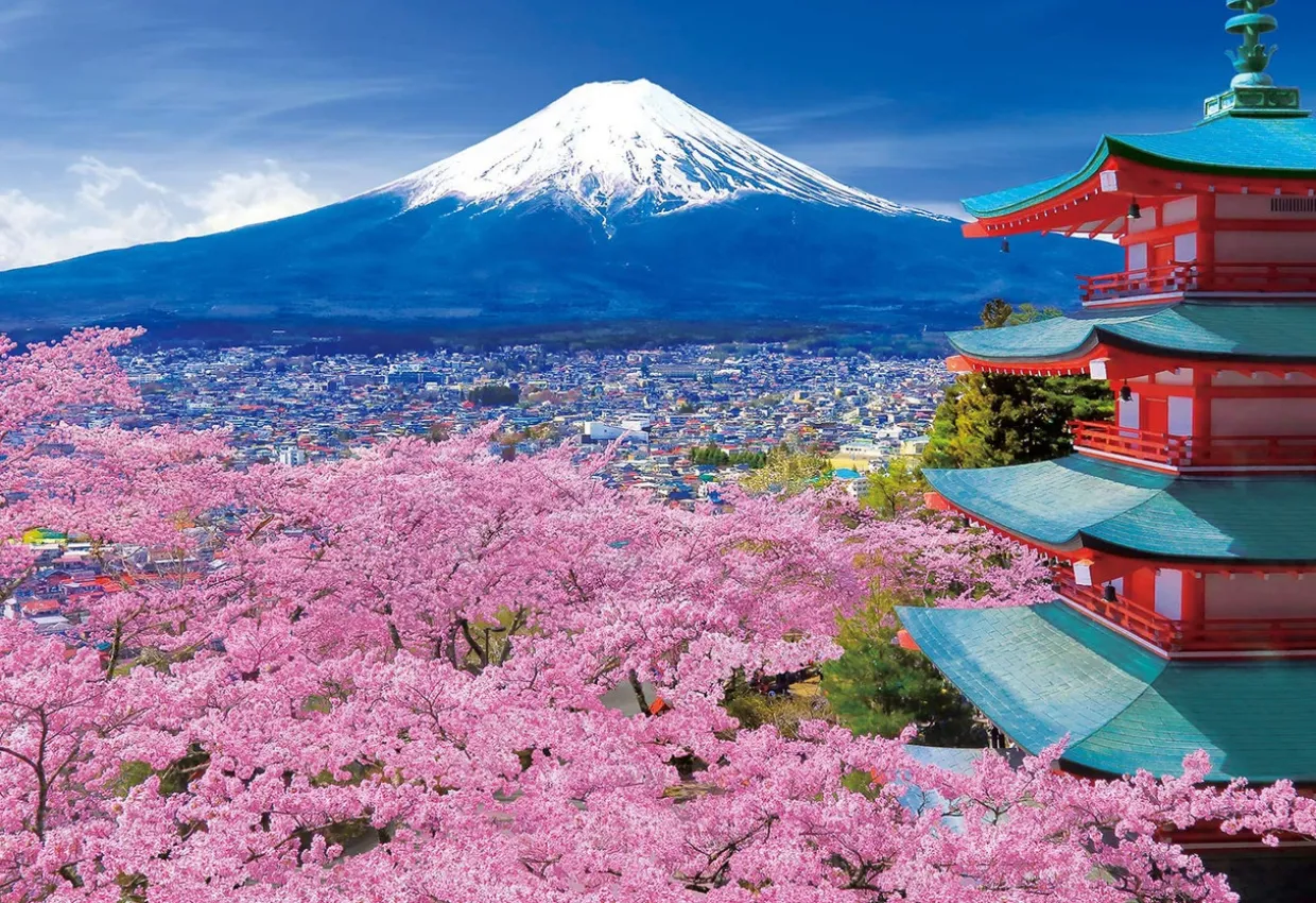 Epoch Jigsaw Puzzle 25-195S Fuji In Spring With Five-Storied Pagoda Yamanashi Japan (300 Pieces) Sale