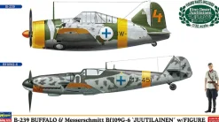 Outlet Hasegawa 1/72 B-239 Buffalo & Messerschmitt Bf109G-6 Juutilainen W/Figure Plastic Model