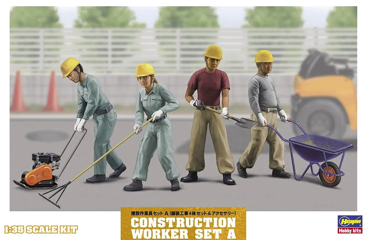Shop Hasegawa 1/35 Construction Workers Set A Plastic Model
