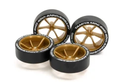 Hot Tamiya 95639 Mini 4Wd 40Th Anniv. Super Hard Large Diameter Low Height Tire & 6 Spoke Wheel